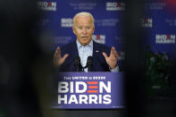 Democratic presidential candidate former Vice President Joe Biden speaks at a union training center in Hermantown, Minn., Friday, Sept. 18, 2020. (AP Photo/Carolyn Kaster)