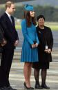 <p>For a day of engagements in New Zealand, the Duchess donned a turquoise Emilia Wickstead dress with a grey clutch and matching heels by Emmy London. Her coordinating hat was by milliner Jane Taylor. </p><p><i>[Photo: PA]</i></p>