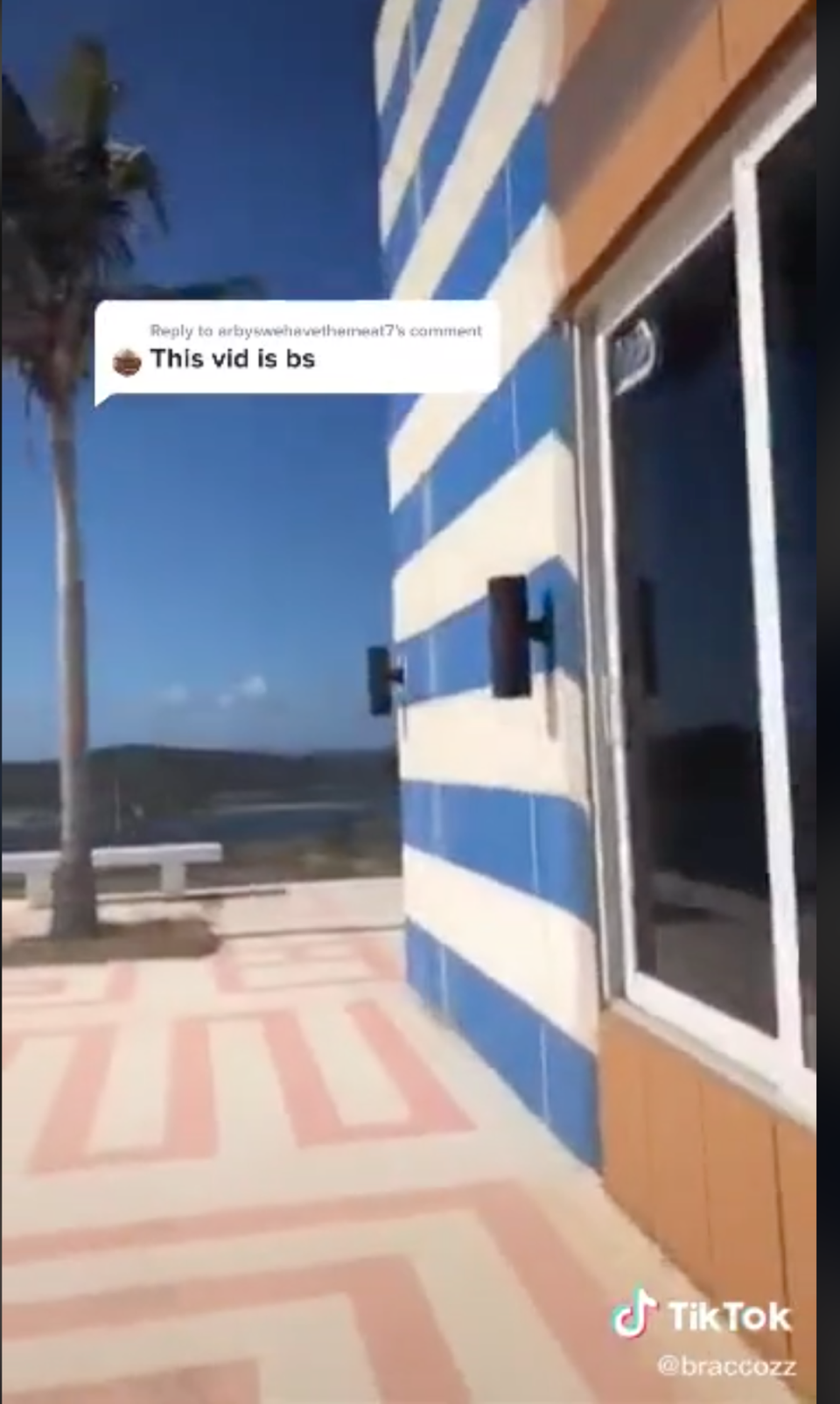 A screenshot from a TikTok video in which an ‘urban explorer’ scopes out the blue and white ‘temple’ (TikTok/@braccozz)