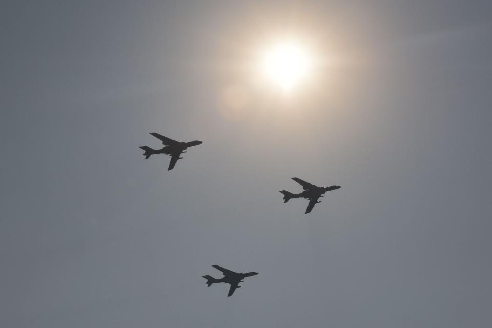 <p>File Image: A formation of military H-6K bombers fly over Beijing during a military parade at Tiananmen Square on October 1, 2019, to mark the 70th anniversary of the founding of the People's Republic of China.</p> (AFP via Getty Images)