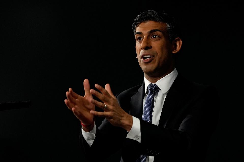 Britain's Prime Minister Rishi Sunak delivers a speech about mathematics, on ending the 