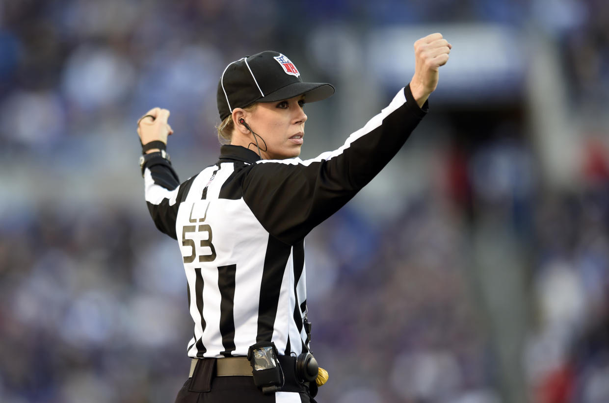 NFL official Sarah Thomas will become the first woman in league history to officiate a postseason game on Sunday. (AP/Gail Burton)