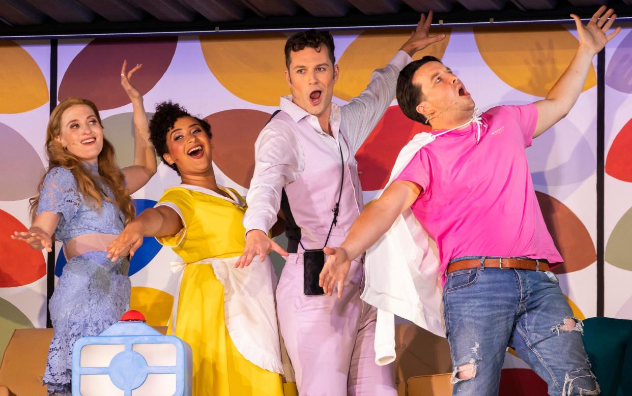 From left: Paula Sides as Cunegonde, Lea Shaw as Paquette, Dan Shelvey as Maximillian and William Morgan as Candide in Scottish Opera's new production - JAMES GLOSSOP 