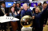 Sir Richard Branson rings bell on floor of New York Stock Exchange as Virgin Galactic (SPCE) begins public trading in New York