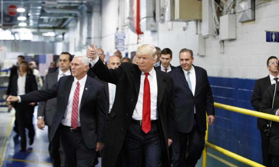 Donald Trump and Mike Pence visit a Carrier factory on 1 December 2016 in Indianapolis, Indiana.