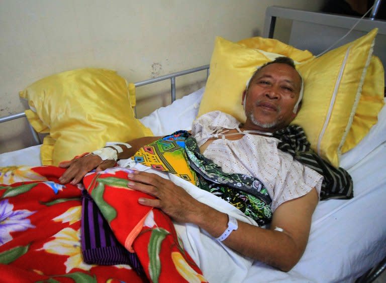 Mayor Abdulmalik Manamparan of Nunungan town, recuperates at a hospital in Iligan City on April 26, 2013, after he and his suppporters were ambushed. Twelve people were killed in the ambush, officials said Friday, in the deadliest of a string of violent incidents that have marred the campaign for May elections