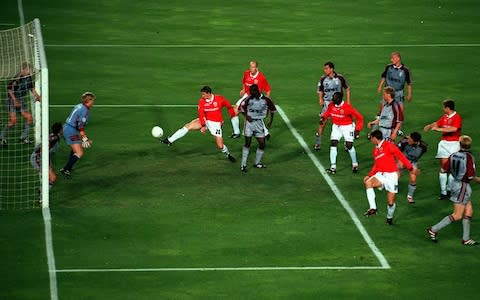 Ole Gunnar Solskjaer scores in Champions League final - Credit: ACTION IMAGES