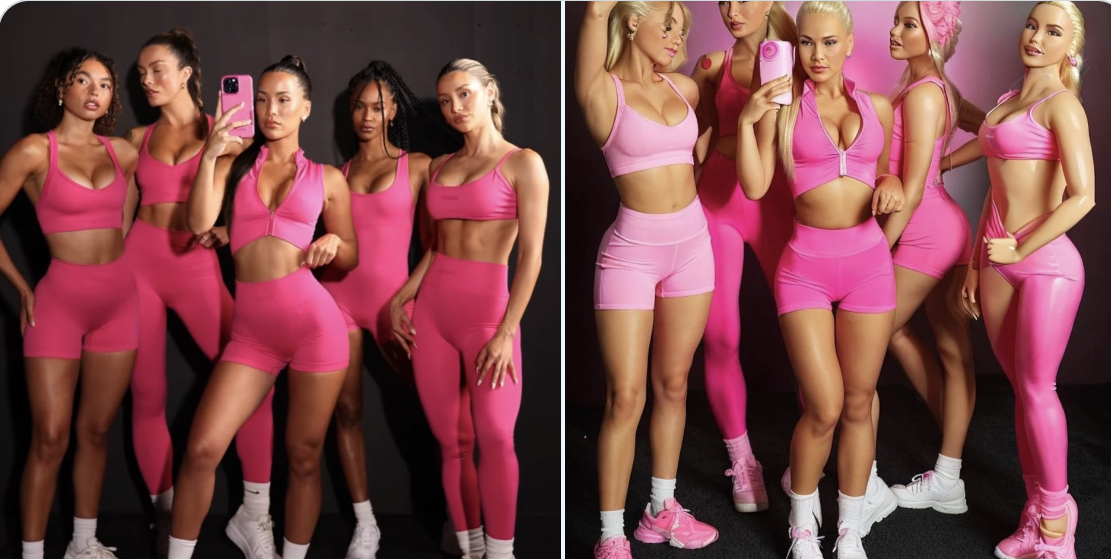an ai edited barbiefied photo of five models in pink