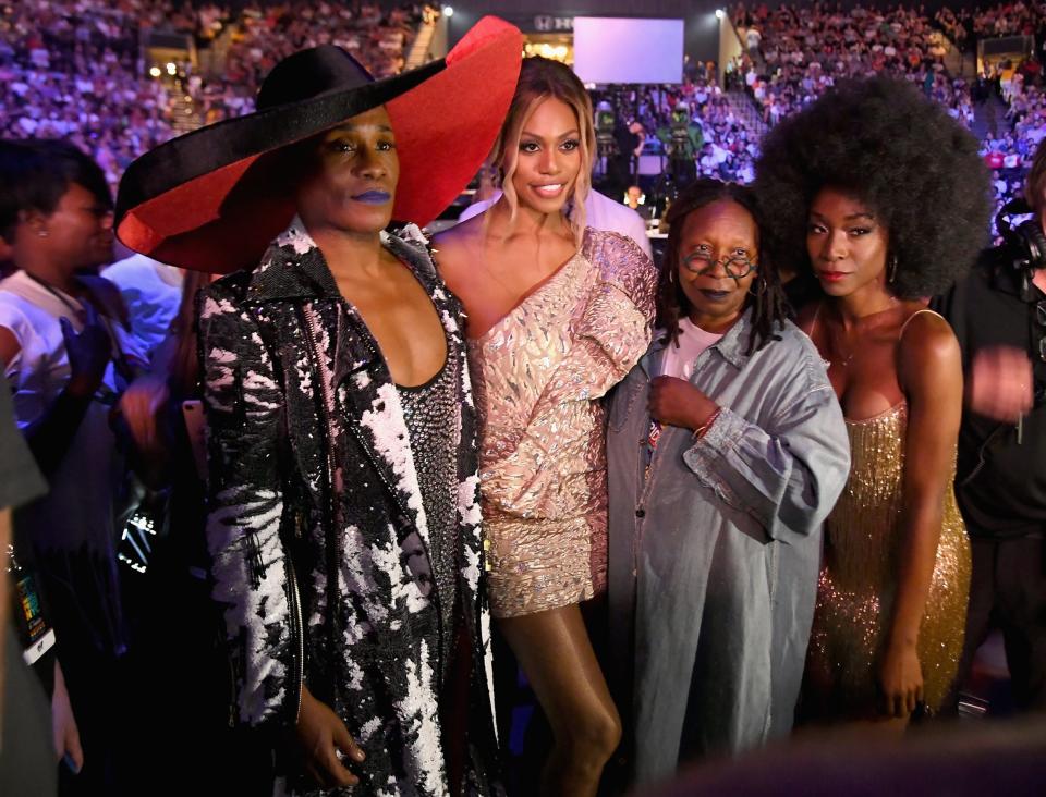 Billy Porter, Laverne Cox, Whoopi Goldberg and Angelica Ross attend the WorldPride NYC 2019 Opening Ceremony at Barclays Center on June 26, 2019 in New York City.