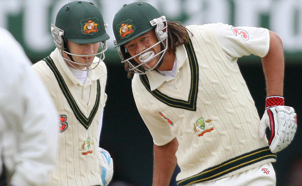 Michael Clarke and Andrew Symonds, pictured here in action for Australia in a Test match in 2007.