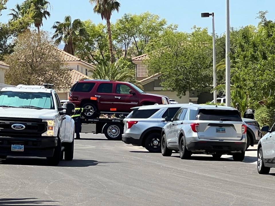 Las Vegas Metropolitan Police tow Clark County Public Administrator Rob Telles’ vehicle from his Las Vegas home on Wednesday, Sept. 7, 2022. Police searched the property in connection with reporter Jeff German’s slaying. The vehicle matches the description released by authorities of a car tied to the killing.