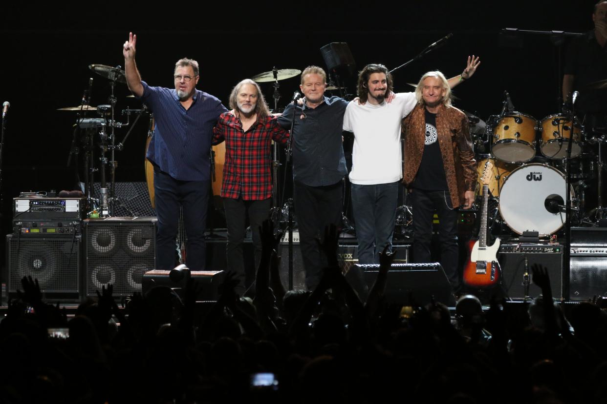 The Eagles are coming to Nationwide Arena in April. The rock band launched their "Hotel California" tour in 2019, featuring the current lineup of (from left) Vince Gill, Timothy B. Schmit, Don Henley, Deacon Frey and Joe Walsh.