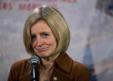 FILE PHOTO: Alberta Premier Rachel Notley speaks to the press following the First Ministers' Meeting in Montreal, Quebec, Canada, Dec. 7, 2018. REUTERS/Christinne Muschi/File Photo