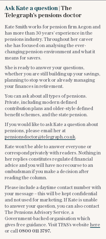 Ask Kate a question | The Telegraph’s pensions doctor