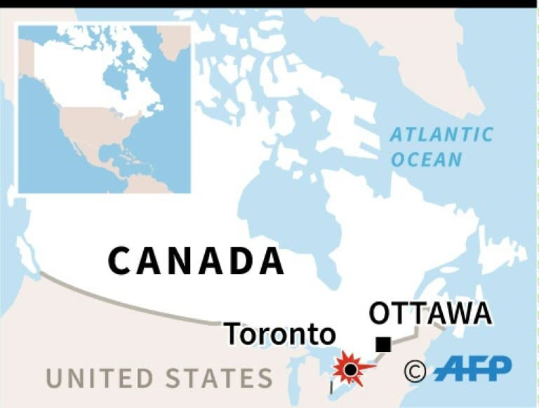 Map locating Toronto in Canada where a van ran over pedestrians