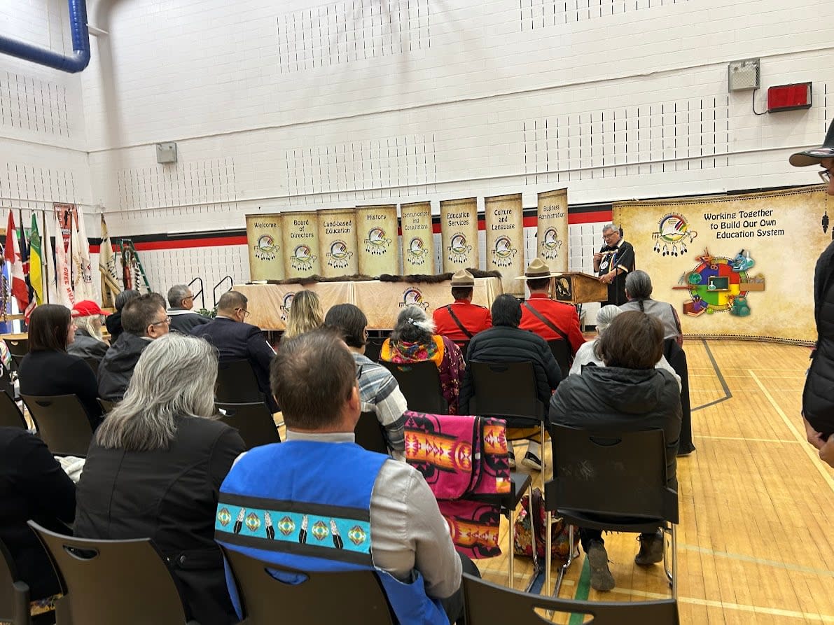 The official grand opening of East Central First Nations Education Partnership was held on Thursday at Bernard Constant Community School in James Smith Cree Nation. (Pratyush Dayal/CBC - image credit)