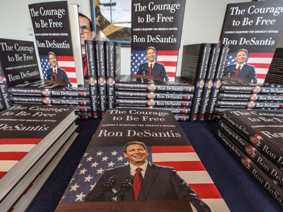 Florida Republican Gov. Ron DeSantis' new book "The Courage To Be Free," is offered for sale at Ronald Reagan Presidential Library in Simi Valley, California, Sunday, March 5, 2023. DeSantis has quietly begun to expand his political coalition on his terms just as he releases his book, which came out February 28.
