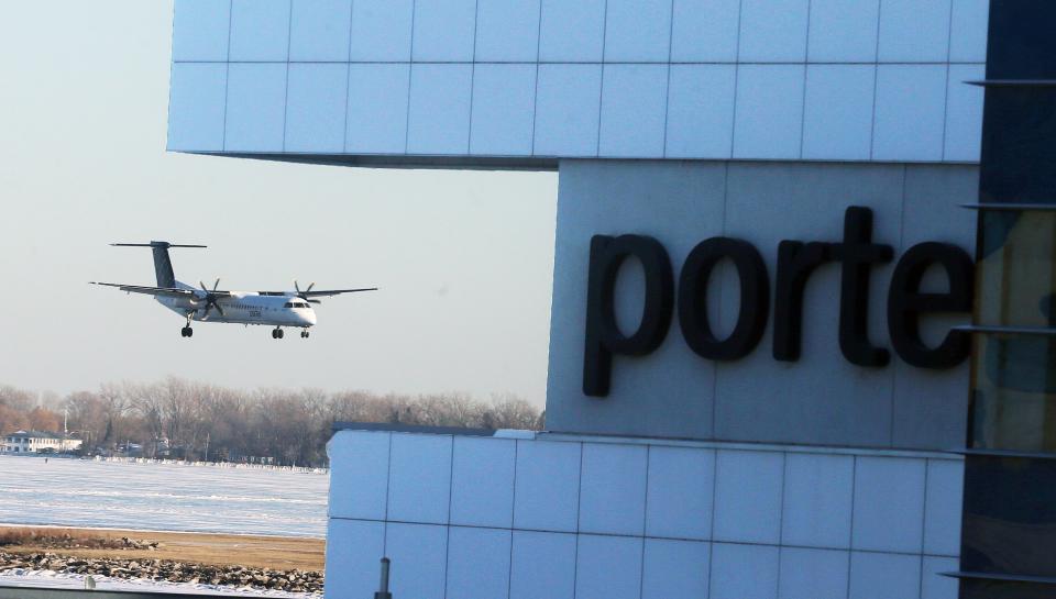 A Porter Airlines flight arrives into Toronto Islands Airport (Colin McConnell/Toronto Star via Getty Images)