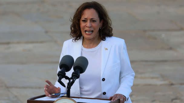 PHOTO: Vice President Kamala Harris speaks at the Cape Coast Castle, Ghana, Mar. 28, 2023. (Nipah Dennis/AFP via Getty Images)