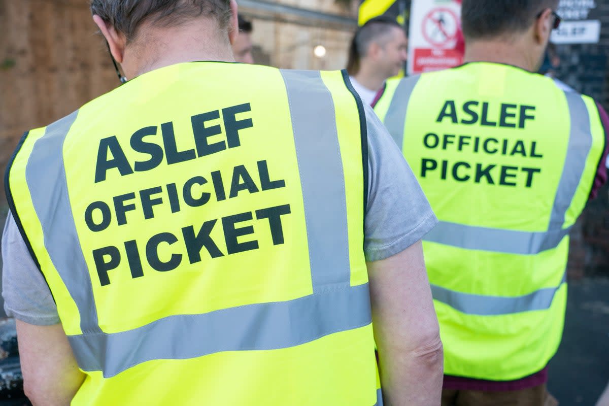 Aslef members at a picket line at Willesden Junction station in London (Dominic Lipinski/PA) (PA Wire)