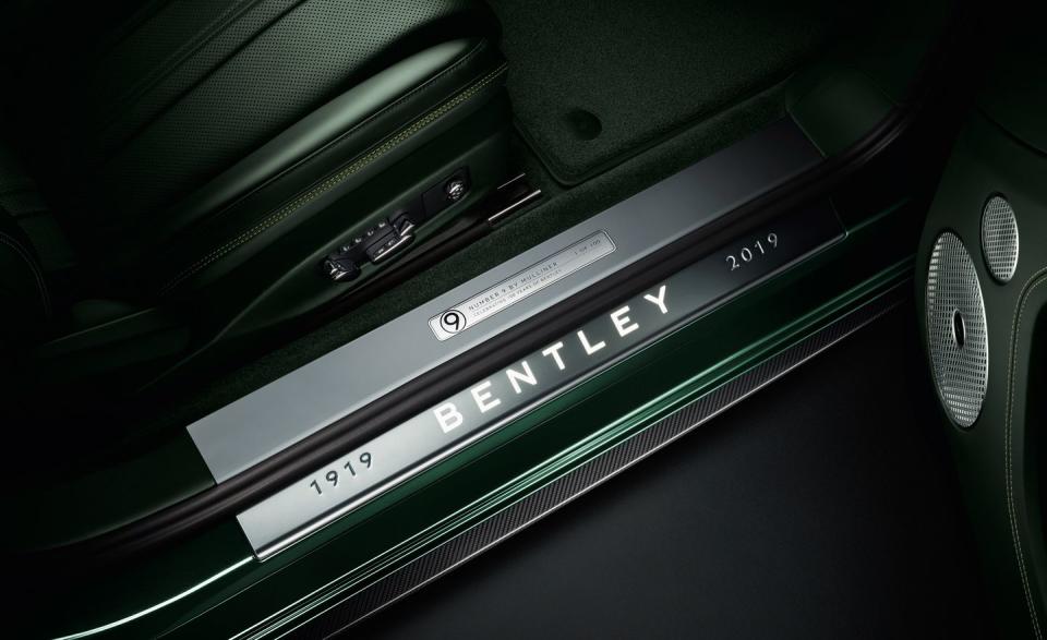 <p>For a timepiece, Bentley turned to respected British manufacturer Jaeger, which collaborated with Mulliner to produce a timepiece that echoed the dial face of the gauges of Bentleys from the vintage era. Each car in this special edition gets a wood insert harvested directly from the seat of Birkin's No. 9 Le Mans car during a restoration. It is set in resin, backlit, and placed in the center of the dash panel. To complete the effect, there are "1 of 100" doorsill plates and gold-plated organ stops.</p>