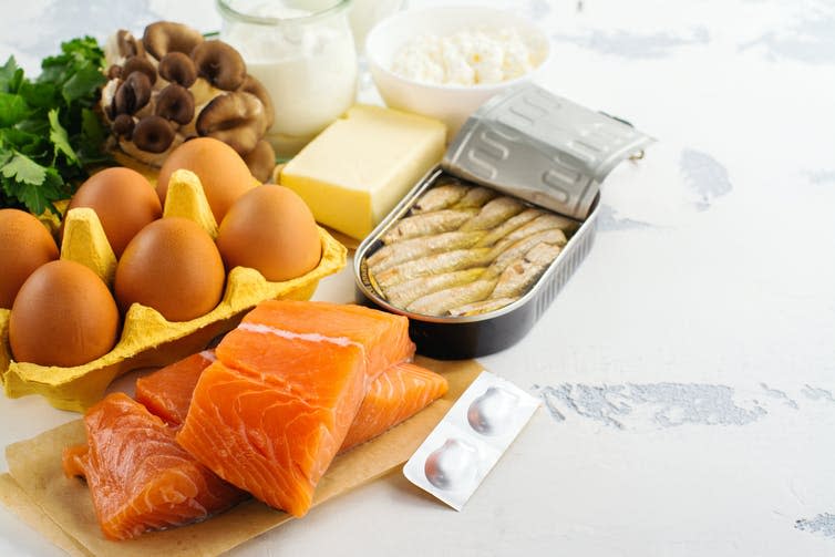 <span class="caption">Many northern European countries have high levels of vitamin D in their national diets.</span> <span class="attribution"><a class="link " href="https://www.shutterstock.com/image-photo/natural-sources-vitamin-d-healthy-food-520086745" rel="nofollow noopener" target="_blank" data-ylk="slk:Ekaterina Markelova/Shutterstock;elm:context_link;itc:0;sec:content-canvas">Ekaterina Markelova/Shutterstock</a></span>