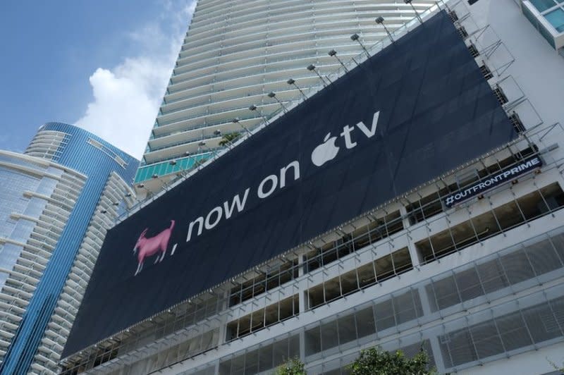 An advertisement for Apple TV, referencing Lionel Messi, is shown Monday in Miami. Photo by Alex Butler/UPI