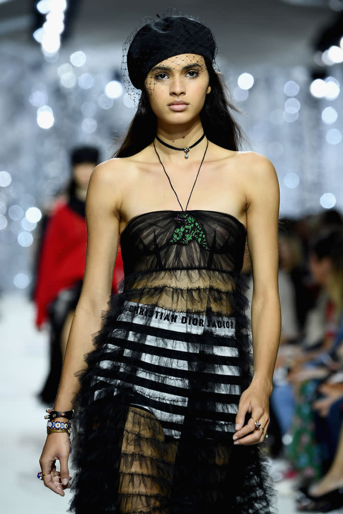 <p>For her Dior debut, Maria Grazia Chiuri sought inspiration from the label’s roots. Yes, the designer brought back the most quintessentially French accessory in existence. The beret. Merci! <em>[Photo: Getty]</em> </p>