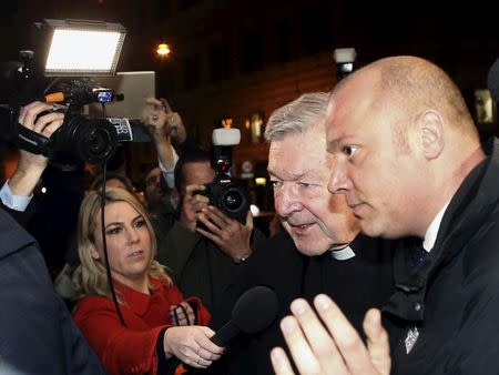 Australian Cardinal George Pell arrives at the Quirinale hotel in Rome, Italy, March 1, 2016. REUTERS/Alessandro Bianchi