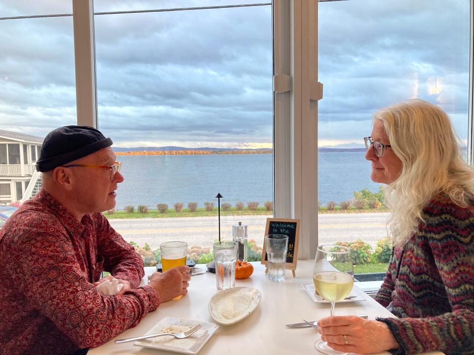 Mark Rowell and Amy Stuart, both of Burlington, enjoy dinner Oct. 20, 2023 at the North Hero House.