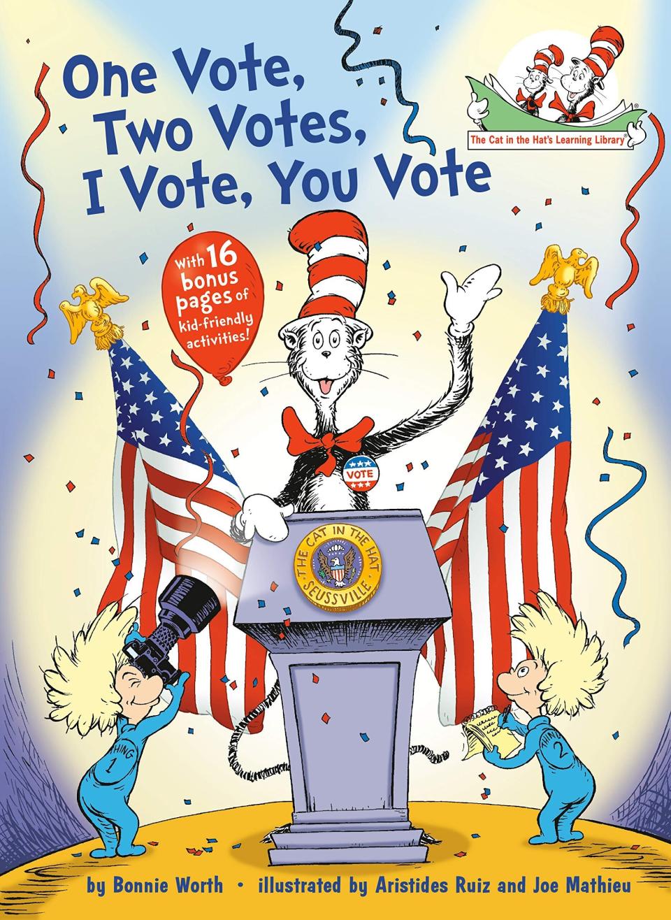 This "Cat in the Hat's Learning Library" book teaches kids about elections and includes voting-related activities.<i> (Available <a href="https://www.amazon.com/Vote-Votes-Hats-Learning-Library/dp/0399555986" target="_blank" rel="noopener noreferrer">here</a>)</i>