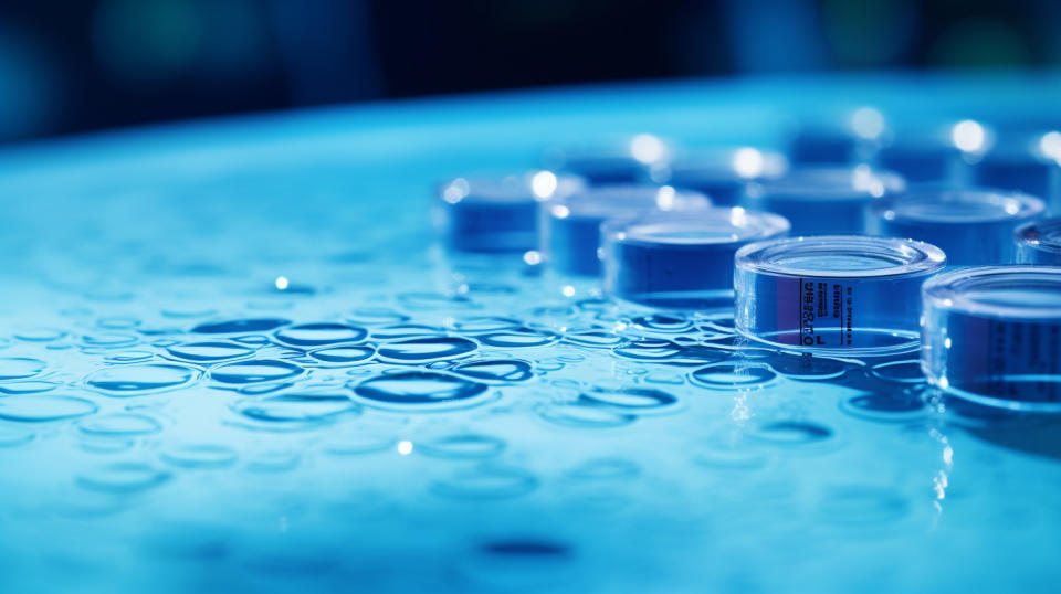 A close-up of a pool with freshly applied chemicals, showing the efficacy of the company's products.