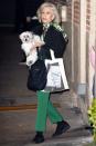 Jane Fonda cuddles her dog as she leaves <i>Jimmy Kimmel Live </i>on Monday in L.A. 