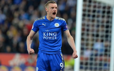 Jamie Vardy celebrates scoring against Arsenal - Credit: Getty images