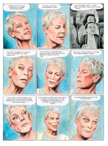 <p>Penguin Random House</p> pages from 'Mother Nature,' co-written by Jamie Lee Curtis