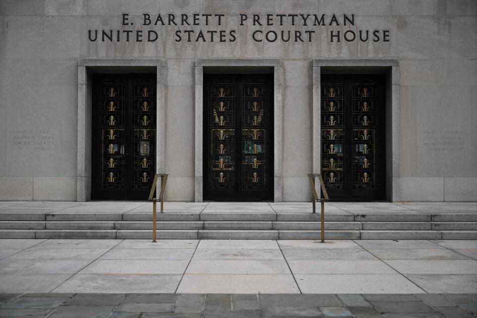 The E. Barrett Prettyman Courthouse in Washington, D.C., before the sentencing of Proud Boys leader Enrique Tarrio. The sentencing hearing for Tarrio, who was convicted on May 4 of seditious conspiracy for his role in the Jan. 6, 2021, attack on the US Capitol, has been delayed, due to an emergency, the US attorney's office said in a statement.