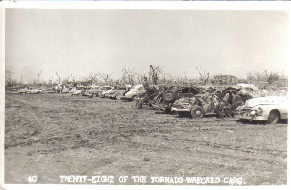 Damage caused by the tornado that struck Udall, Kansas in 1955. Courtesy