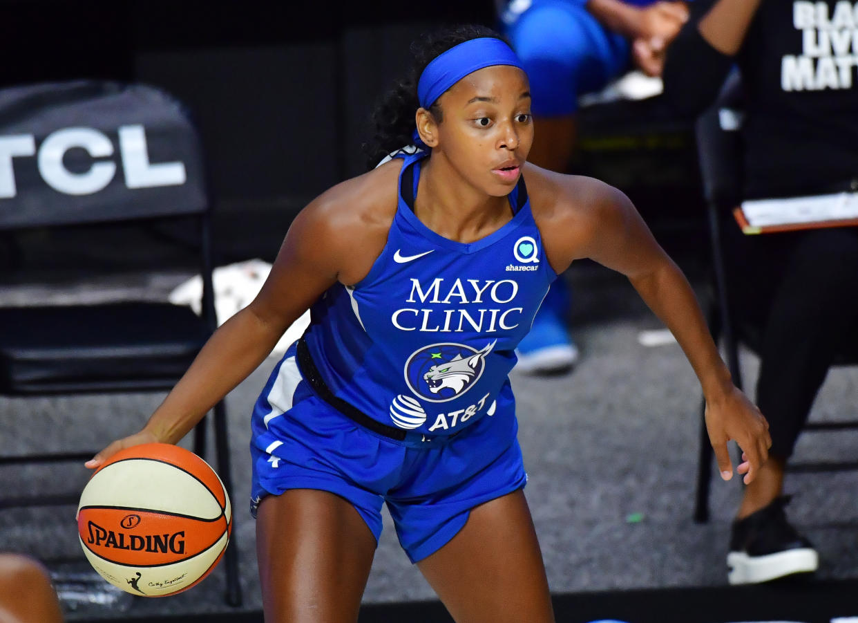 Minnesota Lynx star Lexie Brown is one of eight WNBA stars participating in Glossier's new Body Hero campaign. (Photo by Julio Aguilar/Getty Images)
