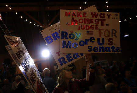 Supporters attend a campaign event held for Republican candidate for U.S. Senate Judge Roy Moore in Fairhope, Alabama, U.S., December 5, 2017. REUTERS/Jonathan Bachman