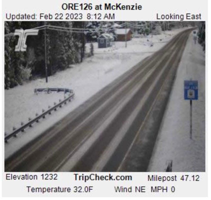 Wednesday morning snowy conditions in McKenzie Bridge east of Eugene.