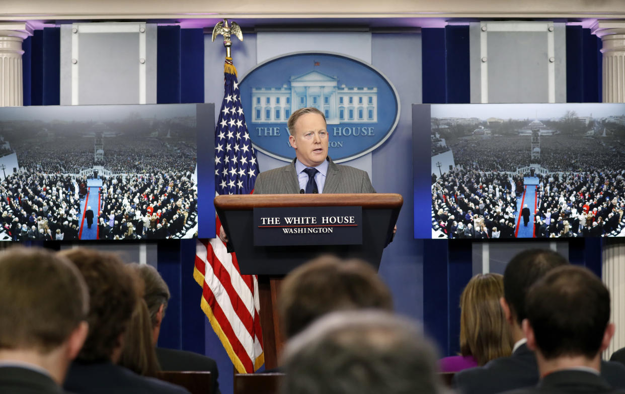 White House press secretary Sean Spicer at a news conference on Jan. 21. (Photo: Alex Brandon/AP)