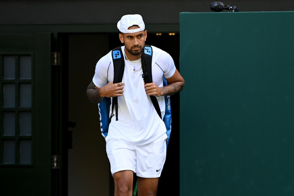 Nick Kyrgios, pictured here walking onto court before the Wimbledon final against Novak Djokovic.