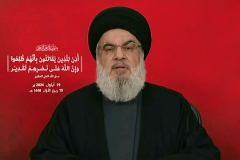 Hezbollah leader Hassan Nasrallah delivers his first speech since the communications devices of hundreds of operatives exploded in an unprecedented attack the group blamed on Israel. (-)