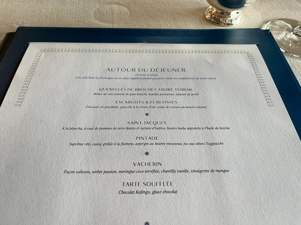 Menu at Tour d'Argent