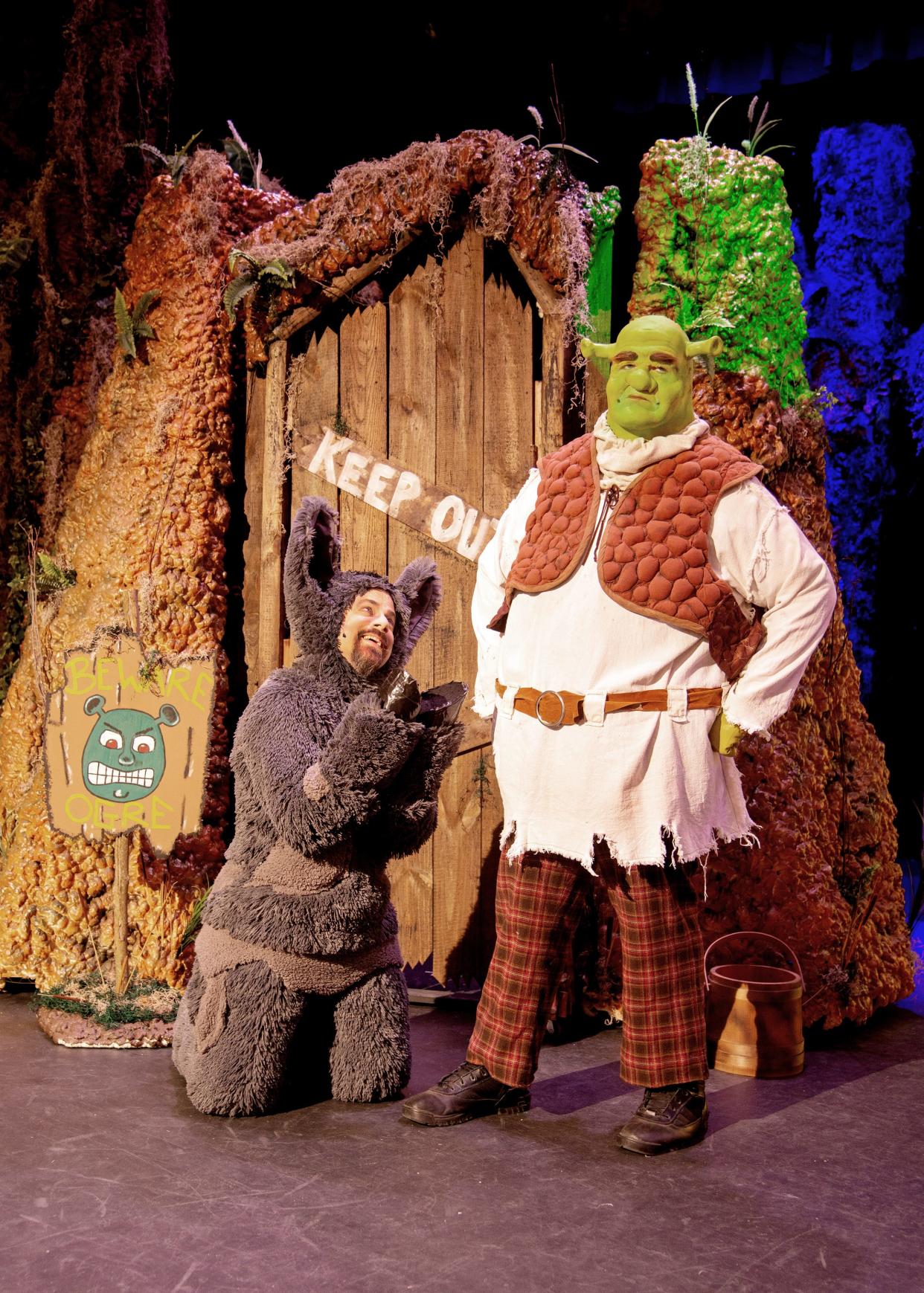 Dave Stanley and Douglas Henderson play Shrek and his sidekick Donkey in Stage Crafters' production of "Shrek The Musical." The musical runs Oct. 28-30 and Nov. 4-6 at the Fort Walton Beach Civic Auditorium.