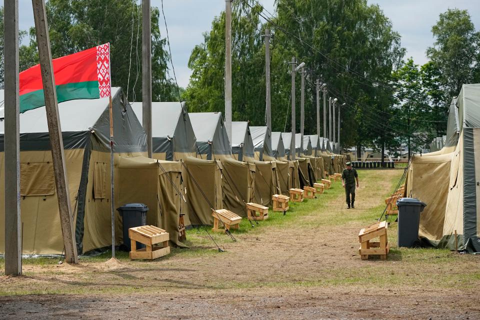 A view of the Belarusian army camp near Tsel village, about 90 kilometers (about 55 miles) southeast of Minsk, Belarus (AP)