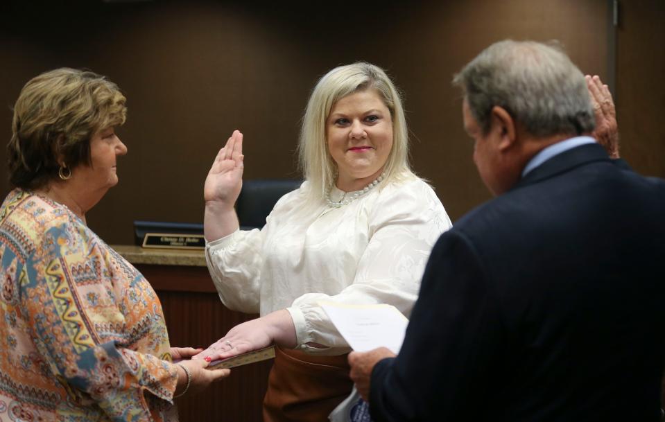 Christy Bobo, who represents District 1 on the Northport City Council, is now the council's president after the resignation of Jeff Hogg. Bobo is shown here taking the oath of office for her council seat on Sept. 14, 2020 at Northport City Hall.