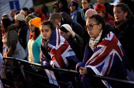 Visitors from Australia and New Zealand attend a dawn ceremony marking the 104th anniversary of the World War One battle of Gallipoli, at Anzac Cove in the Gallipoli peninsula in Canakkale, Turkey, April 25, 2019. REUTERS/Kemal Aslan