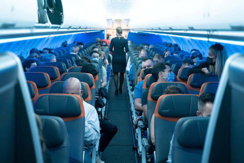 FILE PHOTO: JetBlue event marking first transatlantic flight between New York and London at JFK International Airport in New York City