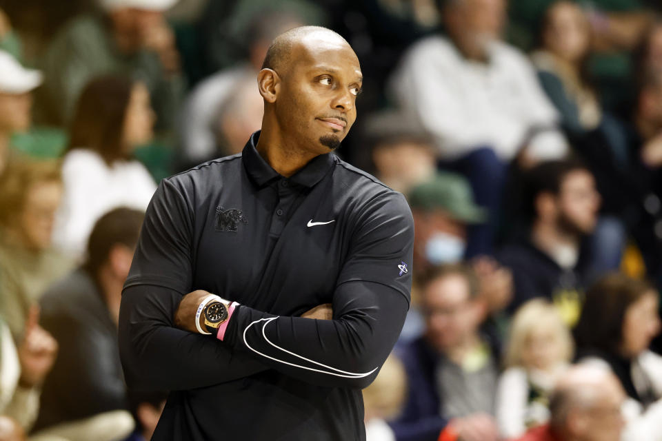 Memphis head coach Penny Hardaway reacts after a turnover during the second half of an NCAA college basketball game against UAB, Sunday, Jan. 28, 2024, in Birmingham, Ala. (AP Photo/ Butch Dill)